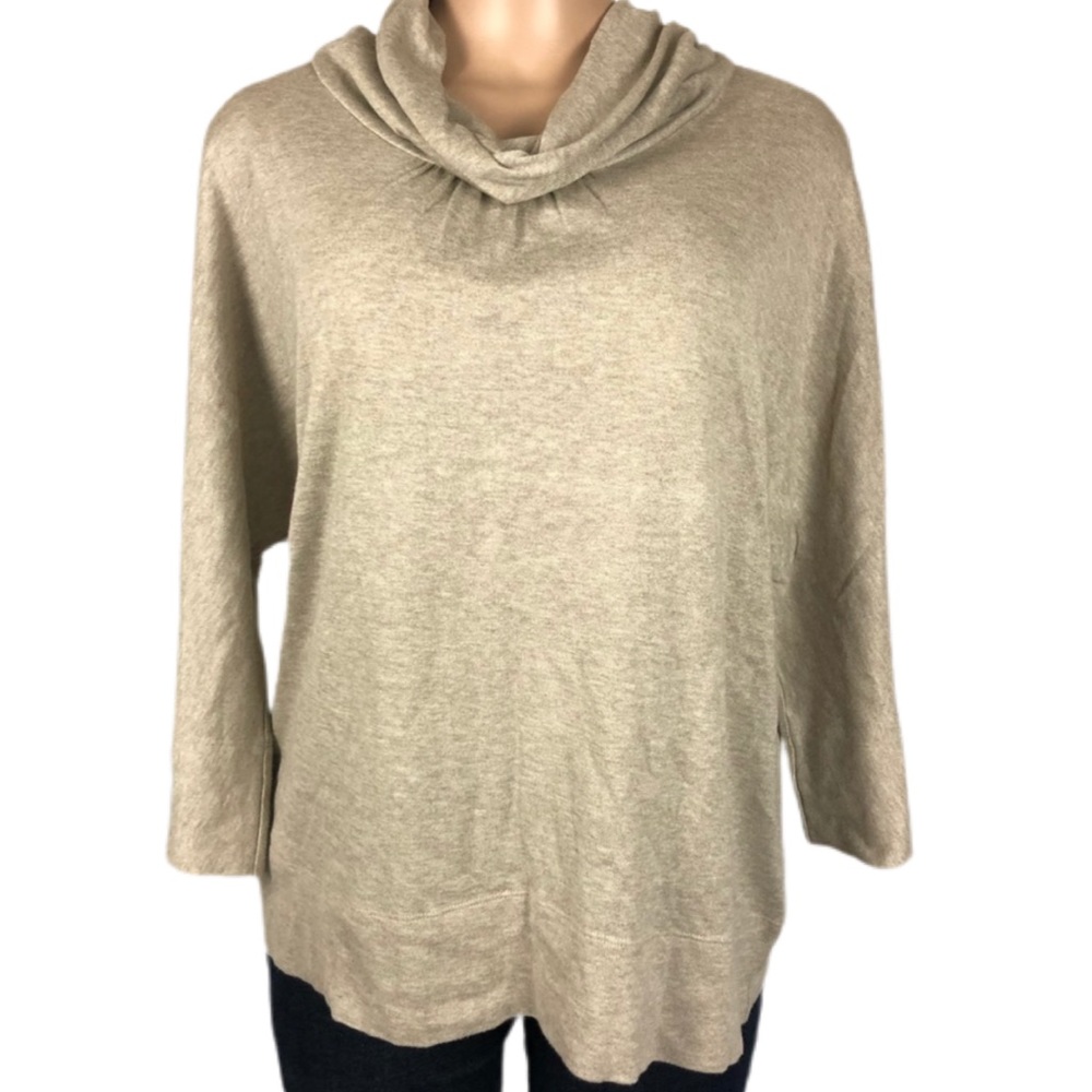 J Jill Pure Jill Sz M Cowl Neck Top 3/4 Sleeve Tan